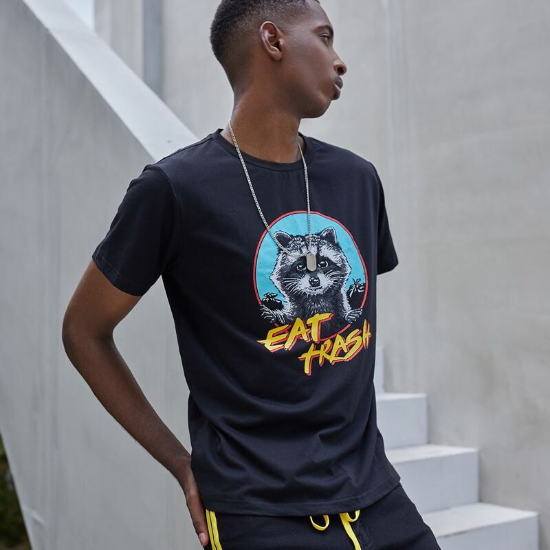 

ROMWE X Vincenttrinidadart Guys Animal & Letter Graphic Tee, Black