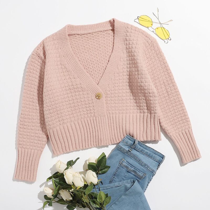 

Solid Single Button Cardigan, Dusty pink