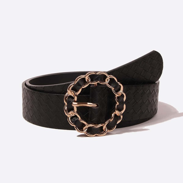 

Chain Design Round Buckle Belt, Black