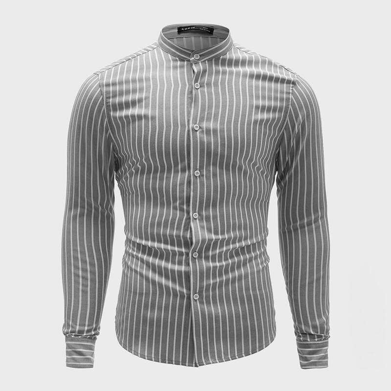 

Guys Mock Neck Striped Shirt, Grey