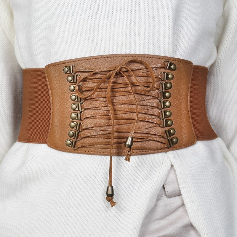 

Lace-up Front Wide Belt, Camel