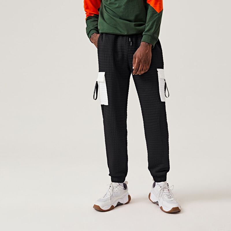 

Guys Flap Pocket Side Textured Sweatpants, Black