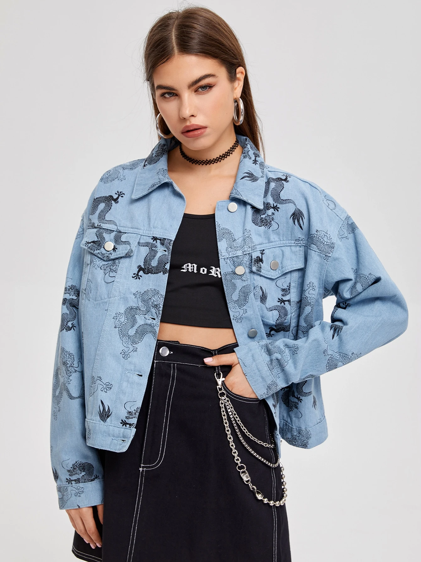 dragon print denim jacket