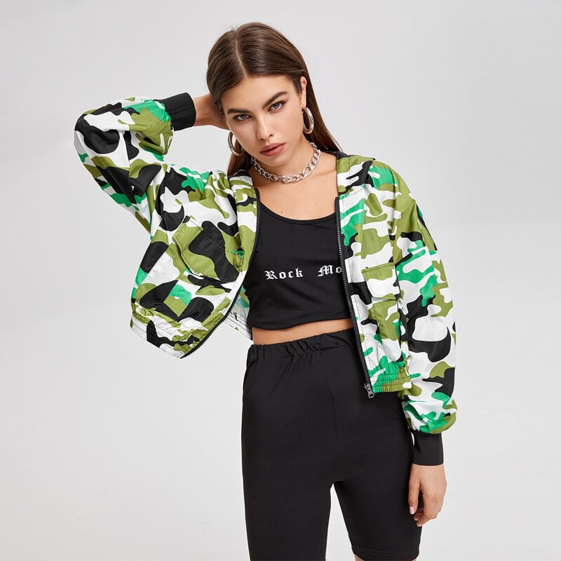 

Flap Pocket Camo Windbreaker Jacket, Multicolor