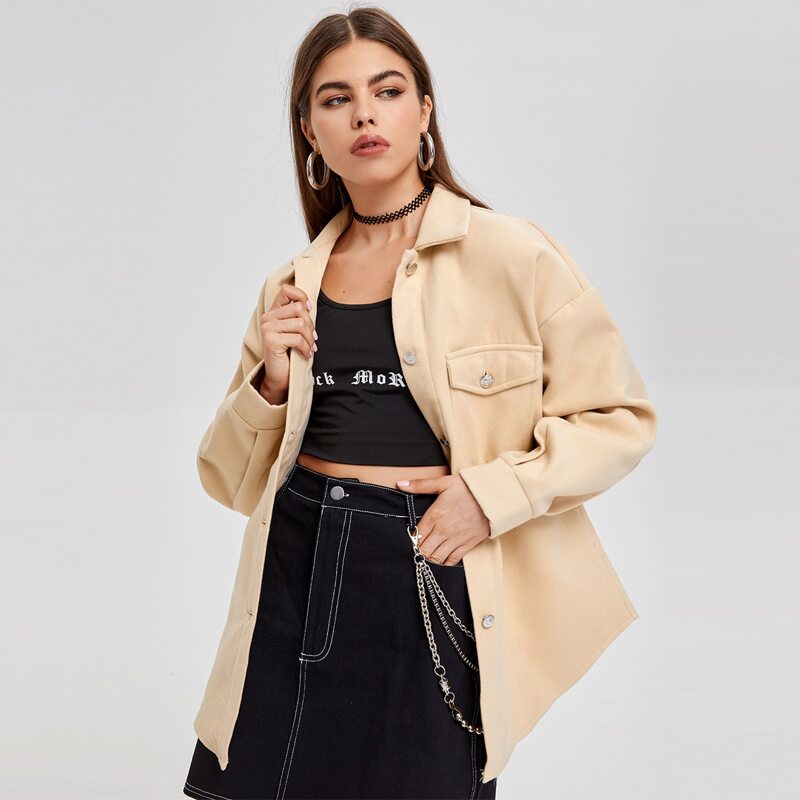 

Drop Shoulder Flap Pocket Front Coat, Beige
