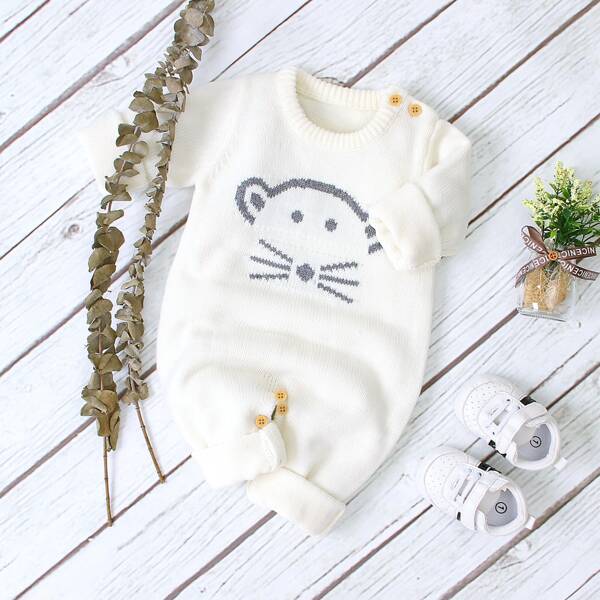 

Baby Boy Cartoon Graphic Knit Jumpsuit, White