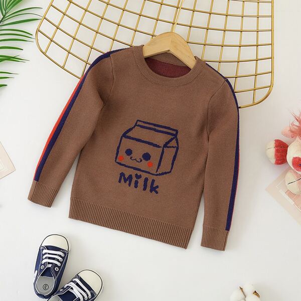 

Toddler Boys Cartoon And Letter Graphic Sweater, Coffee brown