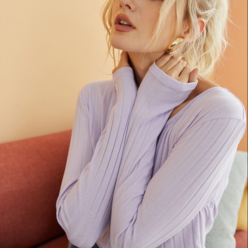 

Solid Ribbed Crop Tee, Lilac purple