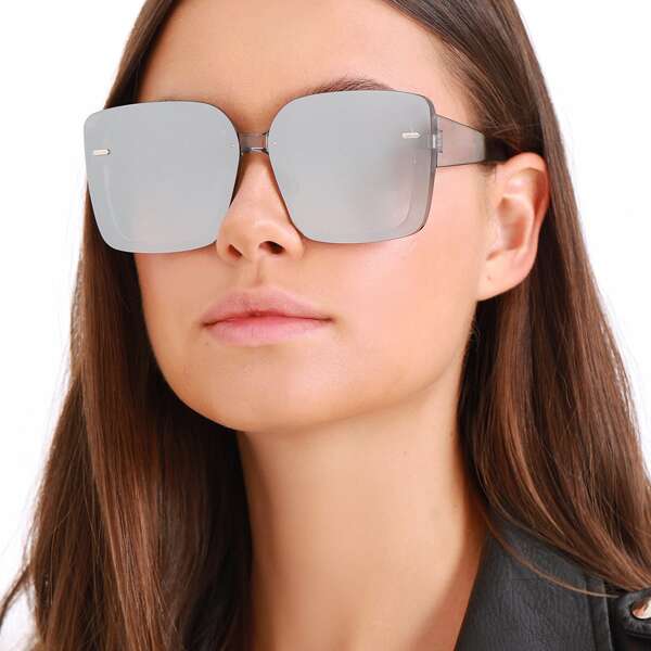

Frameless Square Acrylic Sunglasses, Grey