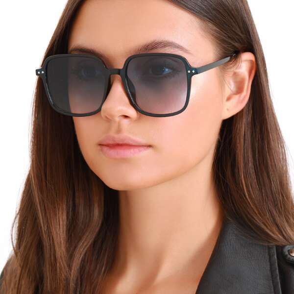 

Thin Square Acrylic Frame Sunglasses, Black