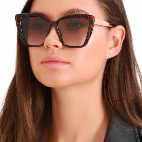 

Large Slight Cat Eye Acrylic Sunglasses, Brown