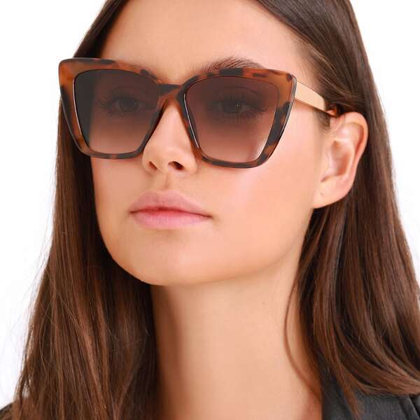 

Large Slight Cat Eye Acrylic Sunglasses, Brown