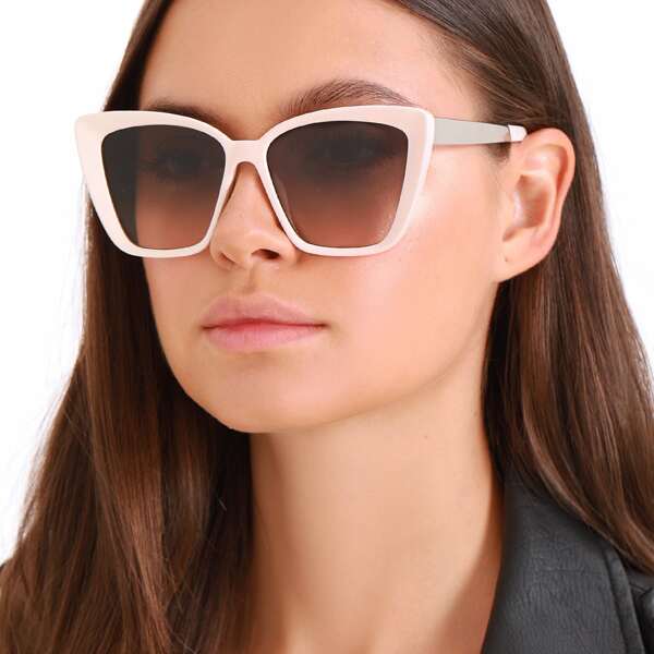 

Large Slight Cat Eye Acrylic Sunglasses, Pink