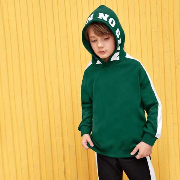 

Boys Contrast Side Seam Letter Graphic Hoodie, Green