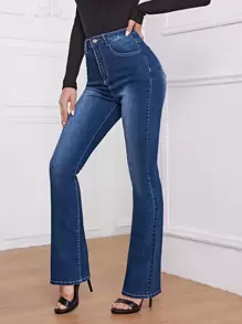 Jeans de pierna amplia de cintura alta - Azul lavado oscuro - Ver 1