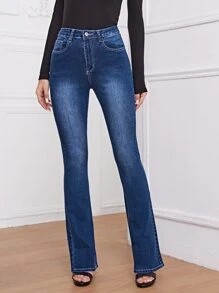 Jeans de pierna amplia de cintura alta - Azul lavado oscuro - Ver 3