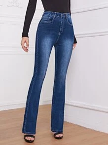 Jeans de pierna amplia de cintura alta - Azul lavado oscuro - Ver 5