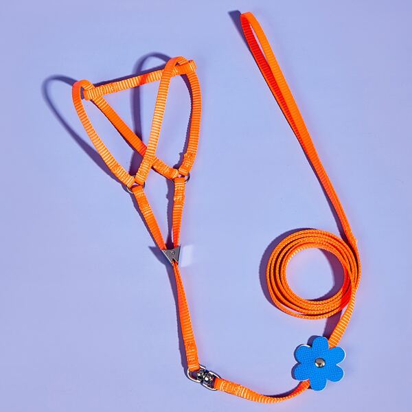 

Flower Decor Dog Harness With Dog Leash, Orange