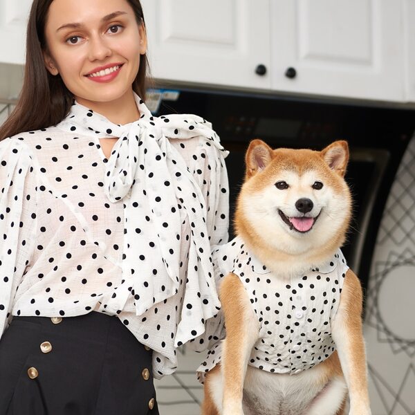 

1pc Polka Dot Print Dog Blouse, Black and white