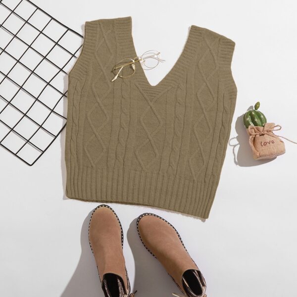 

Mixed Knit Crop Sweater Vest, Khaki
