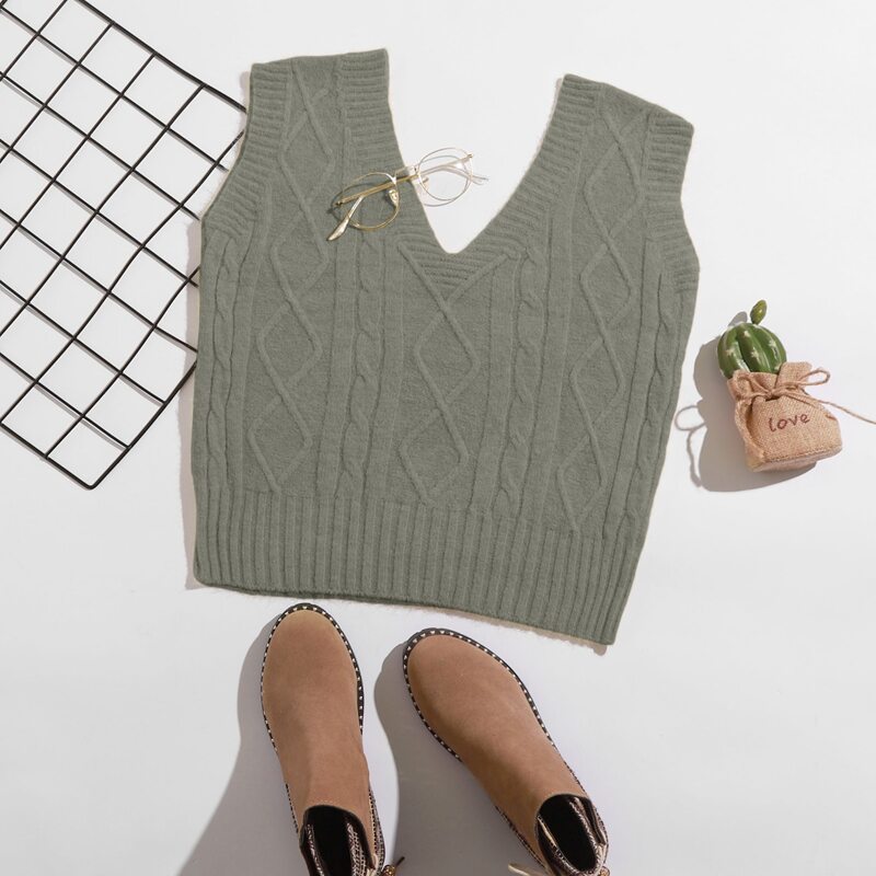

Mixed Knit Crop Sweater Vest, Dark grey