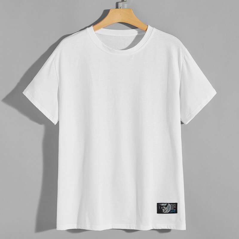 

Men Letter Patched Short Sleeve Tee, White