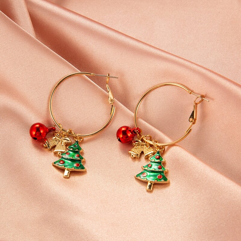 

Christmas Tree Hoop Earrings, Gold