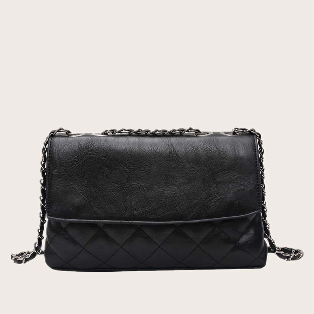 

Quilted Chain Shoulder Bag, Black