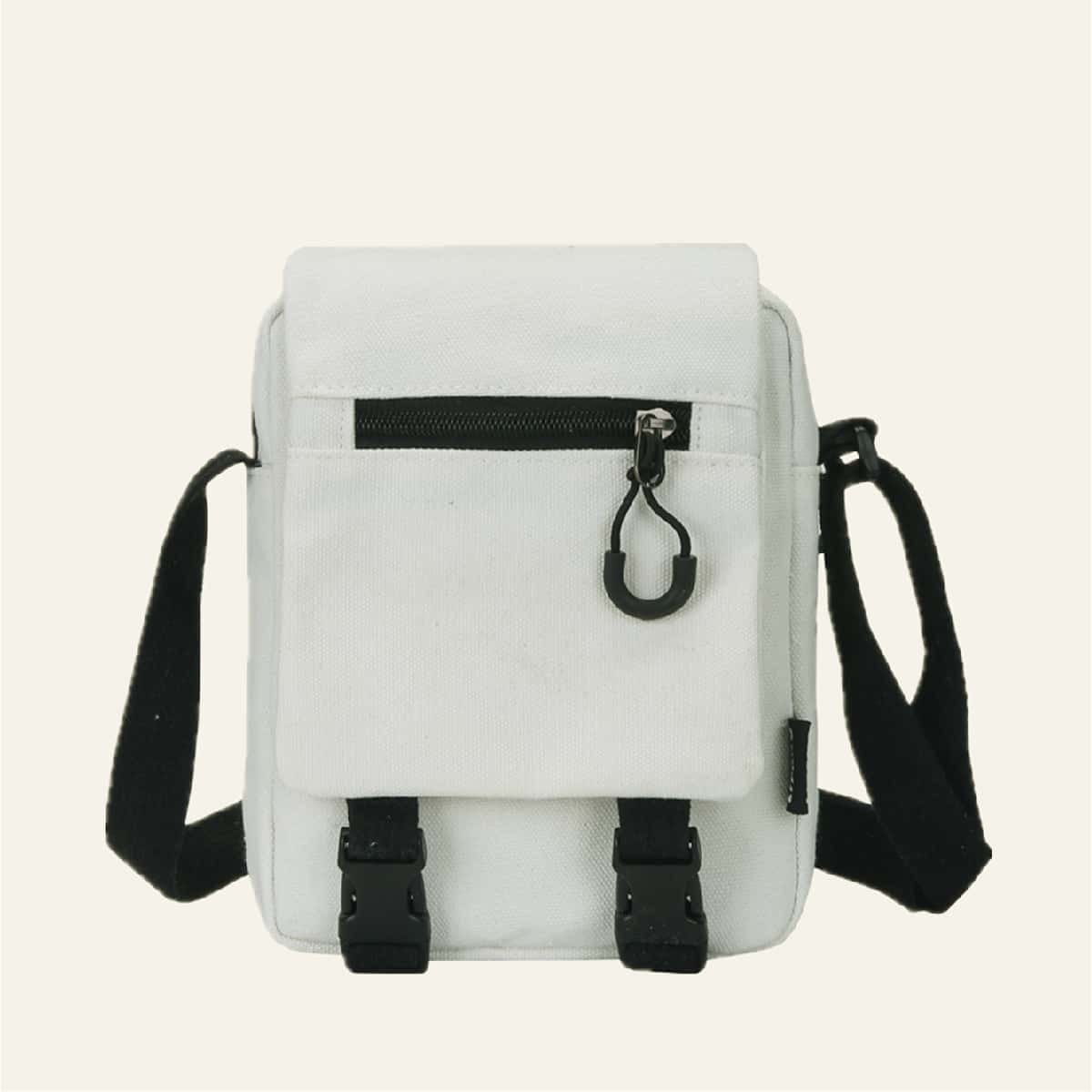 

Zip Front Canvas Crossbody Bag, White