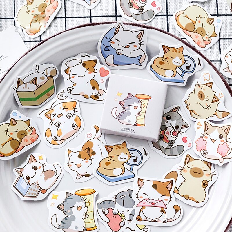 

45pcs Cartoon Cat Print Sticker, Multicolor