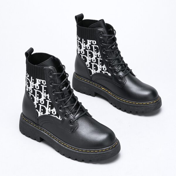 

Round Toe Combat Boots, Black