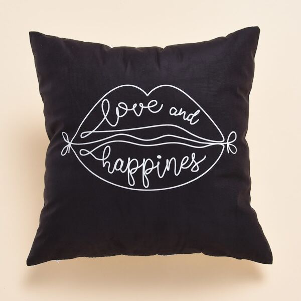 

Lip Print Cushion Cover Without Filler, Black
