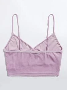 SHEIN EZwear Surplice Neck Velvet Crop Cami Top - Lilac Purple - View 2