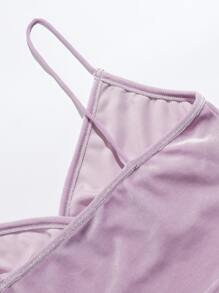 SHEIN EZwear Surplice Neck Velvet Crop Cami Top - Lilac Purple - View 3