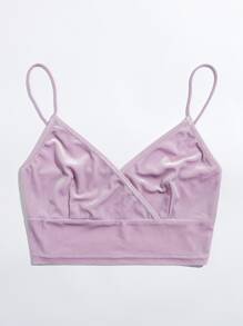 SHEIN EZwear Surplice Neck Velvet Crop Cami Top - Lilac Purple - View 4