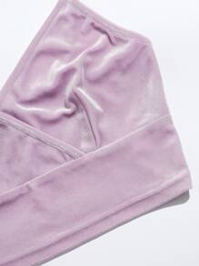 SHEIN EZwear Surplice Neck Velvet Crop Cami Top - Lilac Purple - View 5