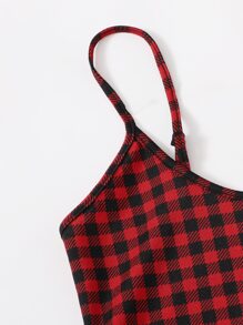 SHEIN EZwear 開衩下擺格紋圖案包臀洋裝 - 彩色 - 查看 3