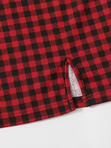 SHEIN EZwear 開衩下擺格紋圖案包臀洋裝 - 彩色 - 查看 5