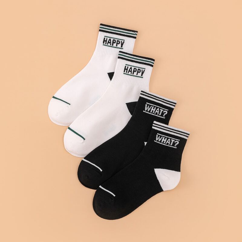 

2pairs Letter Graphic Socks, Black and white