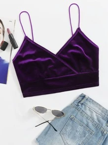 SHEIN EZwear 交叉領天鵝絨短版吊帶上衣 - 紫色 - 查看 1