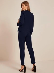 SHEIN Privé 前開式西裝外套和褲子套裝 - 藏蓝色 - 查看 2