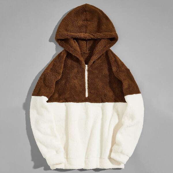 

Men Quarter Zip Two Tone Teddy Hoodie, Multicolor
