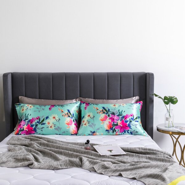 

1pair Flower Print Satin Pillowcase Without Filler, Multicolor