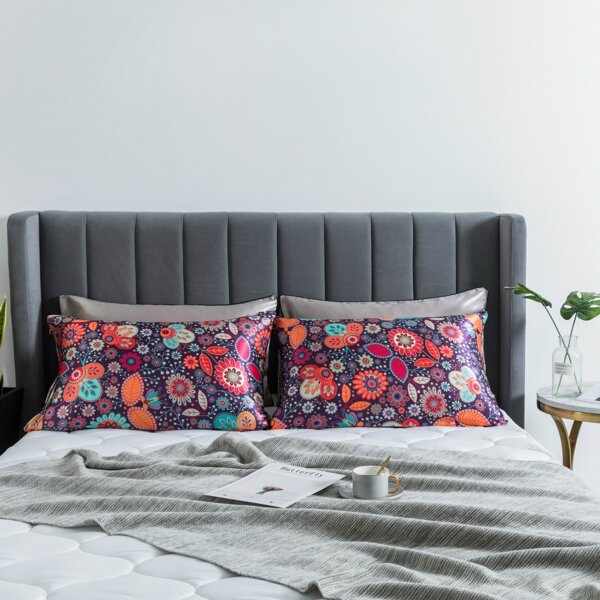 

1pair Flower Print Satin Pillowcase Without Filler, Multicolor