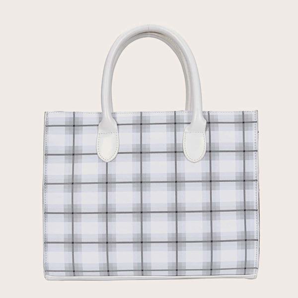 

Plaid Satchel Bag, Grey