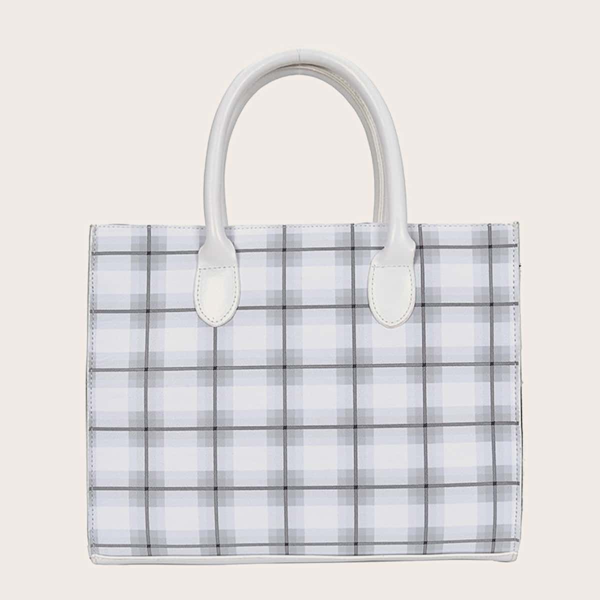 

Plaid Satchel Bag, Grey