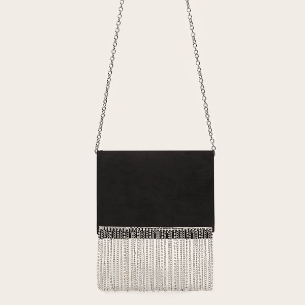 

Fringe Decor Clutch Bag, Black