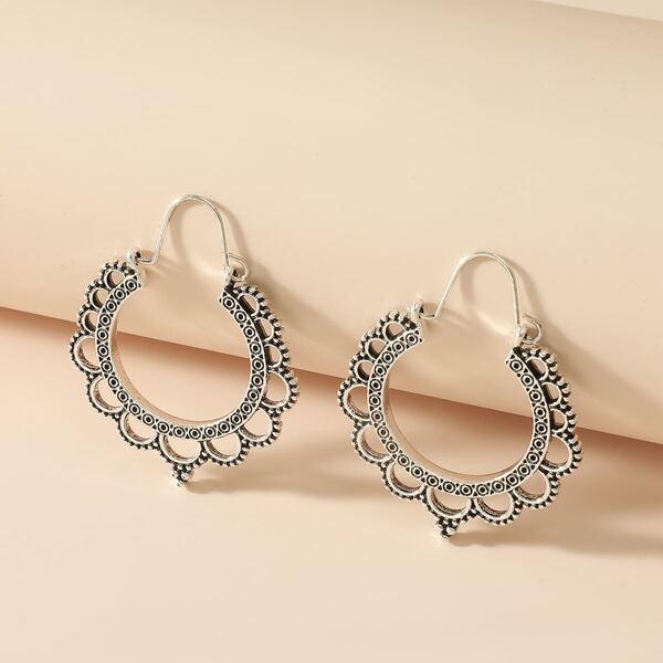 

Hollow Out Hoop Earrings, Silver