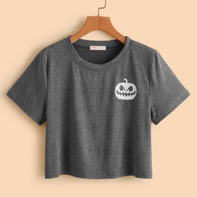 

Pumpkin Graphic Crop Tee, Dark grey