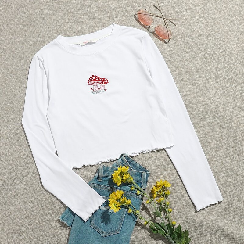 

Mushroom Embroidery Tee, White